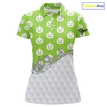 Load image into Gallery viewer, Personalized funny green pumpkin Halloween pattern Women golf polo shirts best ladies golf wears NQS10316