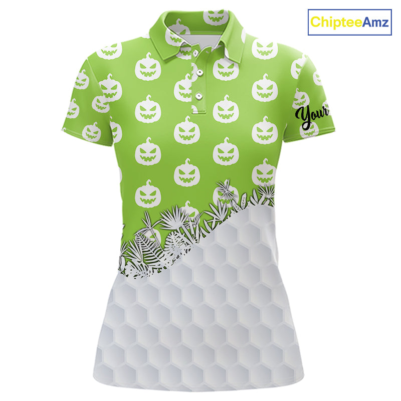 Personalized funny green pumpkin Halloween pattern Women golf polo shirts best ladies golf wears NQS10316