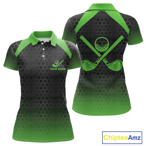 Women golf polo shirts custom black and green hexagon pattern golf outfits ladies, cool golf gifts NQS10318