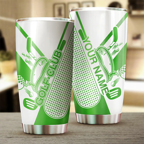Golf club green & white tumbler Custom name Stainless Steel Tumbler Cup - personalized golf gifts NQS6217
