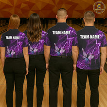 Load image into Gallery viewer, Women bowling polo shirts Custom purple lightning thunder Bowling Team Jersey, gift for team Bowlers NQS6220