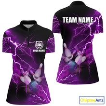 Load image into Gallery viewer, Womens bowling Quarter Zip shirt Custom purple lightning thunder Bowling Team Jersey, gift for Bowlers NQS6220