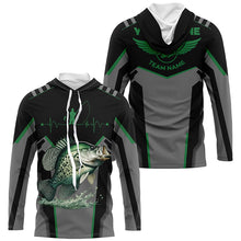 Load image into Gallery viewer, Personalized Black Crappie Fishing jerseys, Team Crappie Fishing Long Sleeve tournament shirts | Green NQS6222