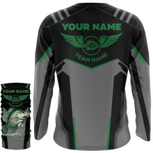 Load image into Gallery viewer, Personalized Black Crappie Fishing jerseys, Team Crappie Fishing Long Sleeve tournament shirts | Green NQS6222