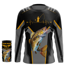 Load image into Gallery viewer, Personalized Black Walleye Fishing jerseys, Team Walleye Fishing Long Sleeve tournament shirts| Yellow NQS6223