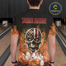 Load image into Gallery viewer, Orange Flame Smoke American Flag Eagle Skull Mens Bowling Shirts Custom Patriotic Bowling Team Jersey NQS10526