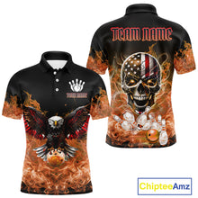 Load image into Gallery viewer, Orange Flame Smoke American Flag Eagle Skull Mens Bowling Shirts Custom Patriotic Bowling Team Jersey NQS10526