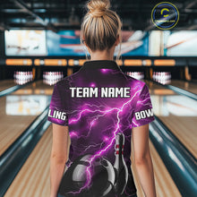 Load image into Gallery viewer, Pink Lightning Thunder Black Bowling Polo, Quarter zip Shirt for Women custom bowling team jersey NQS10530