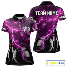 Load image into Gallery viewer, Pink Lightning Thunder Black Bowling Polo, Quarter zip Shirt for Women custom bowling team jersey NQS10530
