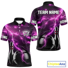 Load image into Gallery viewer, Pink Lightning Thunder Black Bowling Polo, Quarter zip Shirt for Men custom bowling team jerseys NQS10530