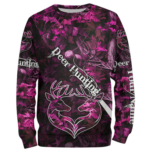 Love Deer Hunting Pink Camo Customize Name 3D All Over Printed Shirts Personalized Hunting gifts NQS903