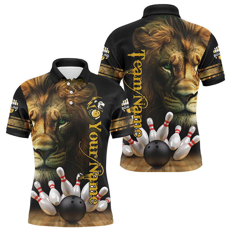 Lion Bowling Polo, Quarter Zip Shirts For Men Custom Bowling League Shirt Bowling Team Jerseys Outfits NQS8561