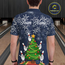 Load image into Gallery viewer, Funny Christmas Tree snowflake Bowling shirts for men Custom Xmas Bowling Outfits Men | Navy NQS10951
