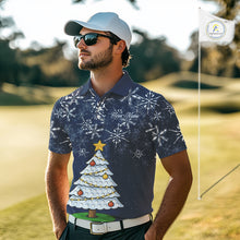 Load image into Gallery viewer, Funny Christmas Tree snowflake Mens Golf Polo shirts Custom mens christmas golf shirts | Blue Navy NQS10952