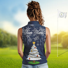 Load image into Gallery viewer, Funny Christmas Tree snowflake Womens sleeveless polo shirt Custom ladies Christmas golf shirt | Navy NQS10952