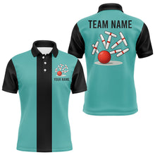 Load image into Gallery viewer, Teal Blue and Black Retro Candlepin Bowling Shirts custom Candlepin bowling team jersey NQS9046 KYC
