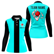 Load image into Gallery viewer, Personalized Cyan Blue and Black Retro Bowling Shirts For Women custom vintage bowling team jerseys NQS9046