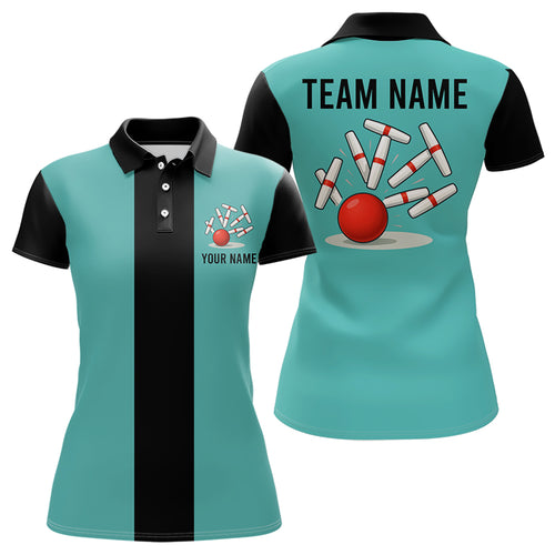 Teal Blue and Black Retro Candlepin Bowling Shirts custom Candlepin bowling team jersey NQS9046 KYC