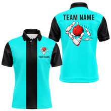 Load image into Gallery viewer, Personalized Cyan Blue and Black Retro Bowling Shirts For Men custom vintage bowling team jerseys NQS9046