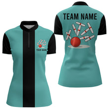 Load image into Gallery viewer, Teal Blue and Black Retro Candlepin Bowling Shirts custom Candlepin bowling team jersey NQS9046 KYC