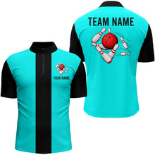 Load image into Gallery viewer, Personalized Cyan Blue and Black Retro Bowling Shirts For Men custom vintage bowling team jerseys NQS9046