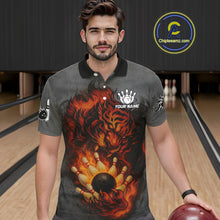 Load image into Gallery viewer, Personalized Tiger Bowling Shirts For Men Custom Gray grunge Flame Tiger Bowling Team Jerseys NQS11137