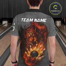 Load image into Gallery viewer, Personalized Tiger Bowling Shirts For Men Custom Gray grunge Flame Tiger Bowling Team Jerseys NQS11137
