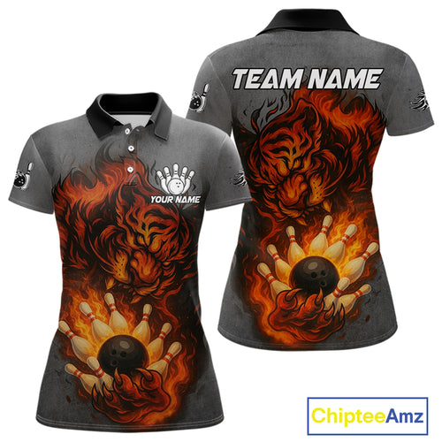 Personalized Tiger Bowling Shirts For Women Custom Gray grunge Flame Tiger Bowling Team Jerseys NQS11137