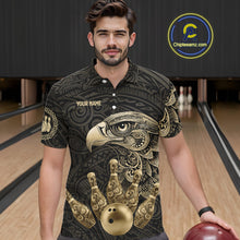 Load image into Gallery viewer, Black and Gold Eagle Tribal Bowling Polo, 1/4 Zip Shirts For Men Custom Retro Bowling Team Jerseys NQS11150
