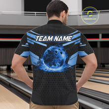 Load image into Gallery viewer, Black and Blue Lightning Thunder Bowling Shirts For Men Custom Bowling Team Jerseys, Gift For Bowlers NQS11140