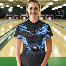Load image into Gallery viewer, Black and Blue Lightning Thunder Bowling Shirts For Women Custom Bowling Team Jersey, Gift For Bowler NQS11140