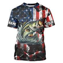 Load image into Gallery viewer, Largemouth Bass fishing American flag Custom UV protection performance long sleeve fishing jerseys NQS9276