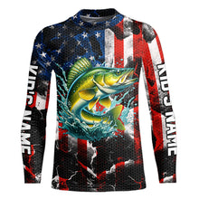 Load image into Gallery viewer, Walleye fishing black American flag Custom UV protection performance long sleeve fishing jerseys NQS9277
