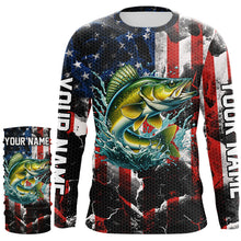 Load image into Gallery viewer, Walleye fishing black American flag Custom UV protection performance long sleeve fishing jerseys NQS9277