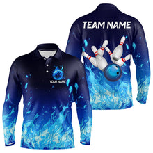 Load image into Gallery viewer, Blue Flame Fire Bowling Polo, Quarter Zip Shirts for Men Custom Bowling Team jerseys, Bowling Outfits NQS9285