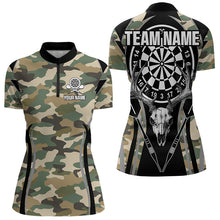 Load image into Gallery viewer, Deer Skull Darts Board Camo Darts Polo, Quarter zip Shirts For Women Custom Team Darts Jersey NQS9444