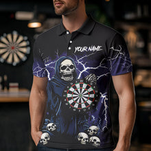 Load image into Gallery viewer, Purple Lightning Thunder Skull Darts Polo, Quarter zip Shirts For Men Custom Team Darts Jersey Outfit NQS9446