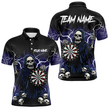 Load image into Gallery viewer, Purple Lightning Thunder Skull Darts Polo, Quarter zip Shirts For Men Custom Team Darts Jersey Outfit NQS9446