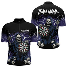 Load image into Gallery viewer, Purple Lightning Thunder Skull Darts Polo, Quarter zip Shirts For Men Custom Team Darts Jersey Outfit NQS9446