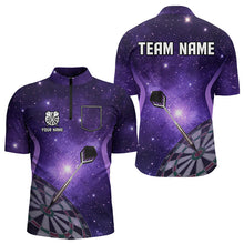 Load image into Gallery viewer, Purple galaxy space pattern Darts Polo, Quarter zip Shirts For Men Custom Team Darts Jersey Outfit NQS9448