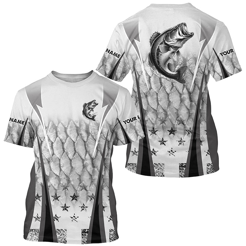 Black and white Largemouth Bass fishing scales Custom performance long sleeve Bass fishing shirts NQS7361