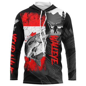 Canadian Flag Walleye Fishing Custom long sleeve performance Fishing Shirts, Walleye fishing jerseys NQS7362