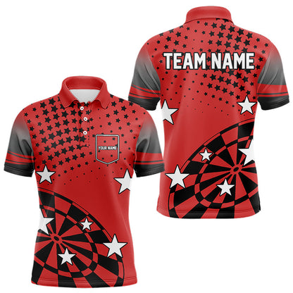 Stars Darts Polo, Quarter Zip Shirt For Men Custom Dart Team Jerseys | Red NQS9778
