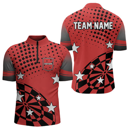 Stars Darts Polo, Quarter Zip Shirt For Men Custom Dart Team Jerseys | Red NQS9778