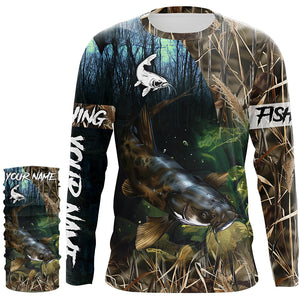 Flathead Catfish Fishing Custom Camouflage long sleeve Fishing Shirt, Personalized Catfish Fishing Gift NQS324