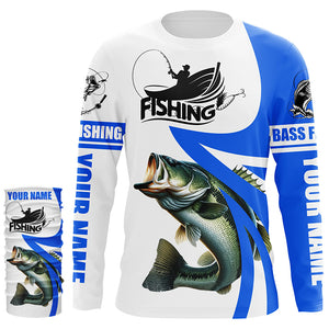 Largemouth bass fishing Custom Name sun protection long sleeve fishing shirts for men, women | Blue NQS3268