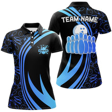 Load image into Gallery viewer, Black Women bowling shirts Custom Blue neon team league bowling jerseys, gifts for bowlers NQS7537