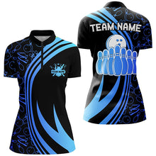 Load image into Gallery viewer, Black Women bowling shirts Custom Blue neon team league bowling jerseys, gifts for bowlers NQS7537