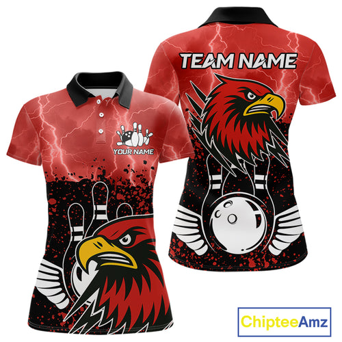 Black and Red Lightning thunder storm Eagle Bowling Shirts for Women Custom Team bowling jerseys NQS10022