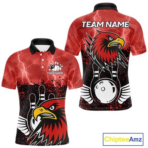 Black and Red Lightning thunder storm Eagle Bowling Shirts for Men Custom Team bowling jerseys NQS10022